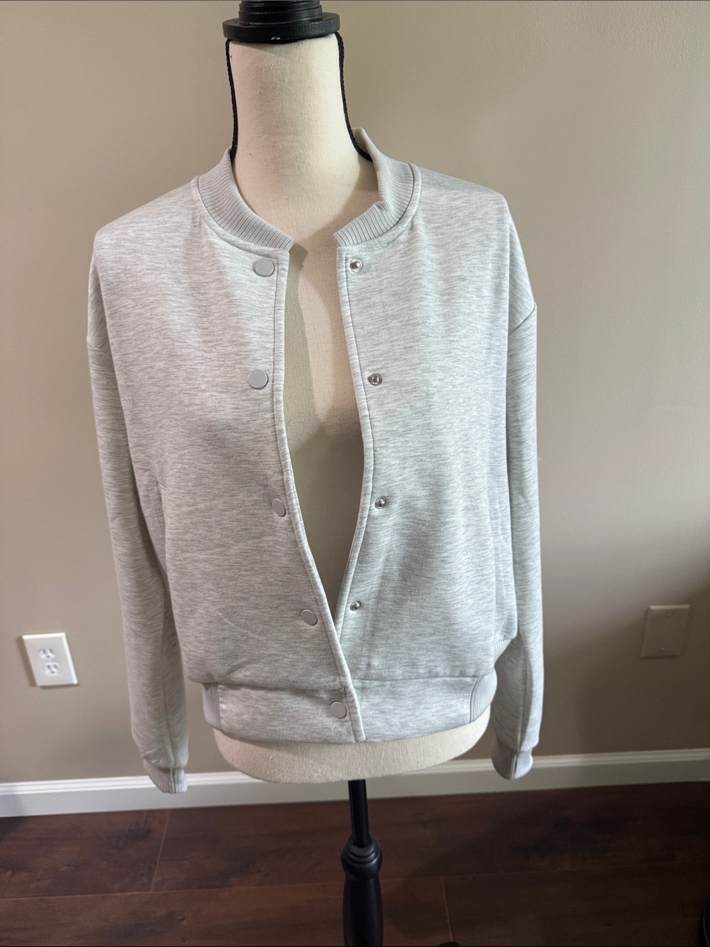 Light Gray Women’s Varsity Jacket - Neutral Bomber Size Med
